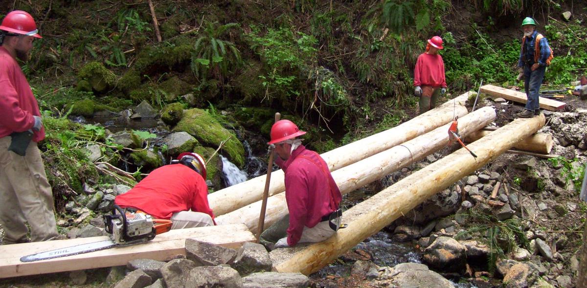 correctional camp crew builds bridge