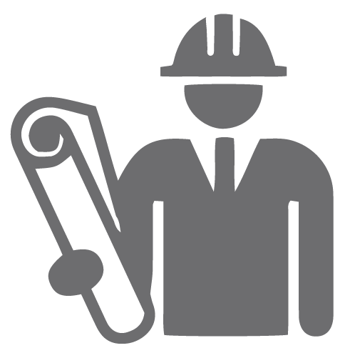 graphic of person with a helmet holding a rolled up paper